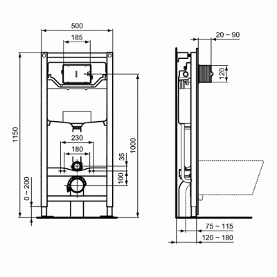 SISTEM INSTALARE WC PROSYS 120 MM, ACTIONARE MECANICA, 12 CM ADANCIME MINIMA MONTAJ
